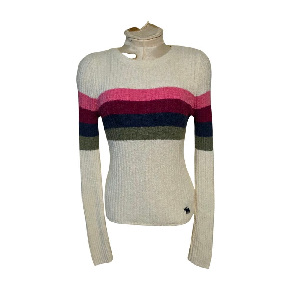 Abercrombie colored striped moose logo girls sweater 15/16